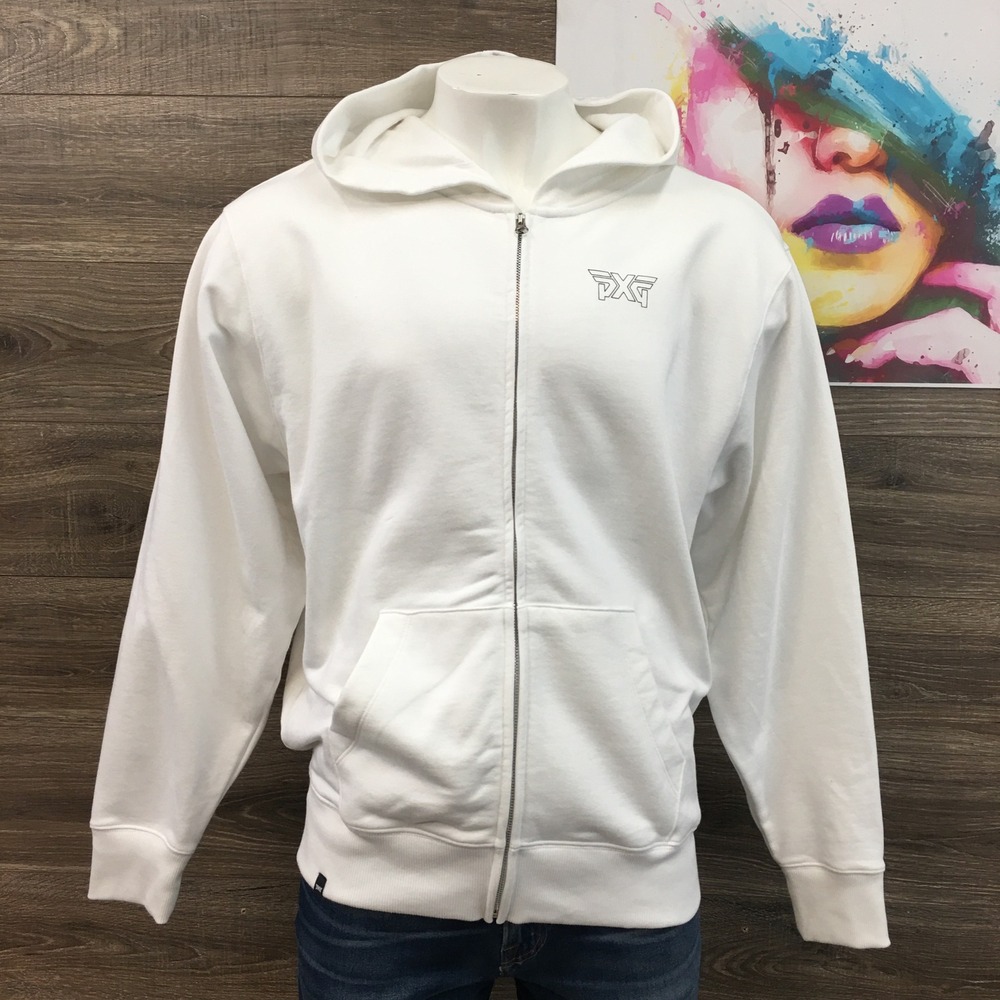PXG Mens Full Zip Hoodie White Cotton Long Sleeve Logo Athleisure XL